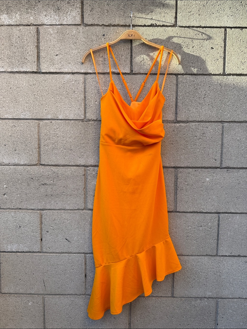 Women's Orange Ruffle-Hem Slip Dress